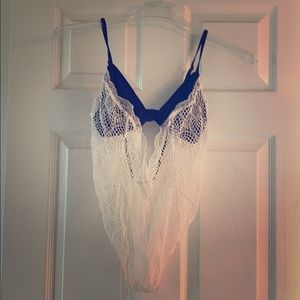 White and Navy Blue Lace Victoria’s Secret Teddy